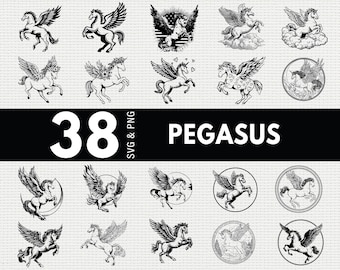 Pégase SVG PNG Bundle, Clipart Silhouette cheval volant, mythique Fantasy Cricut coupe fichiers vecteur