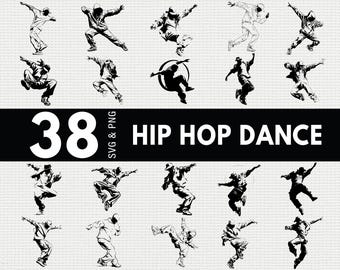 Hip-Hop-Tanz SVG-PNG-Bundle, Straßentänzerin Silhouette Clipart, Musik Cricut-Dateien, Urban