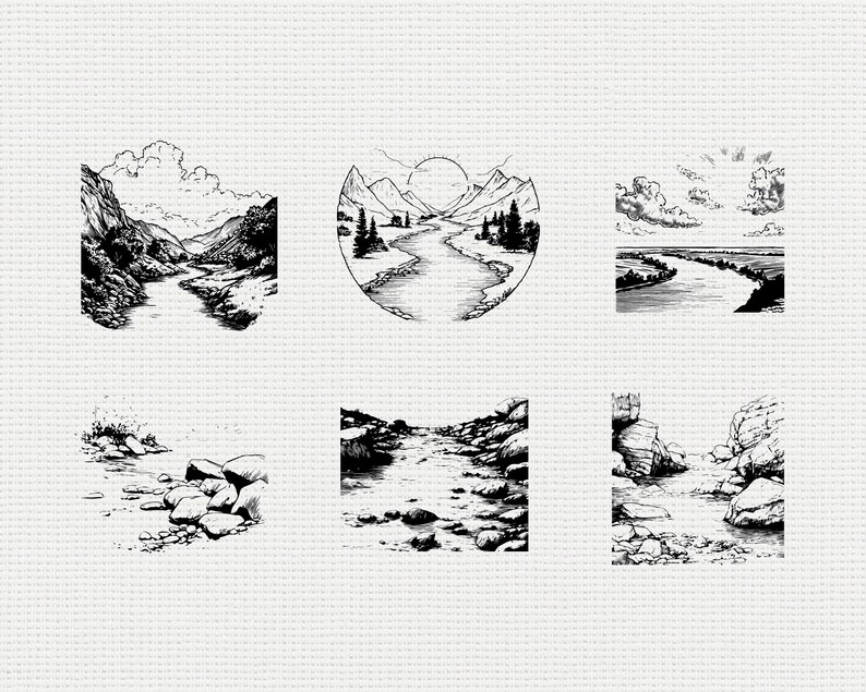 Stream With Rocks Svg River Scene SVG Bundle, Nature Landscape Silhouette PNG, Mountain ...