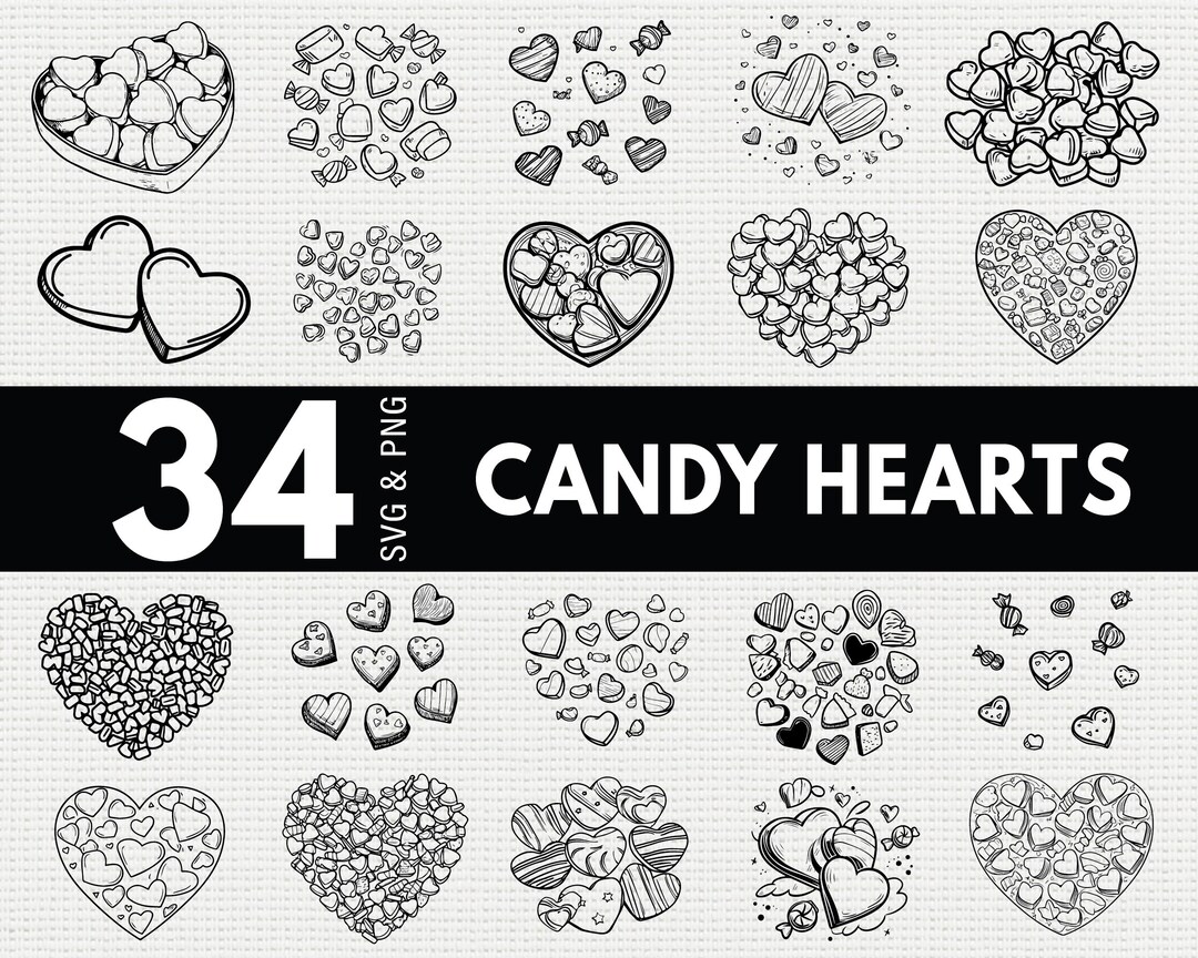 Candy Heart SVG Bundle, Conversation Hearts Silhouette PNG, Valentine's ...