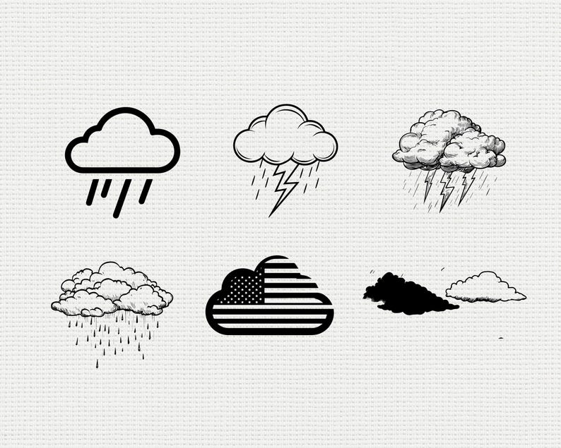 Clouds SVG PNG Bundle, Sky Silhouette Clipart, Weather Cricut Cut Files ...