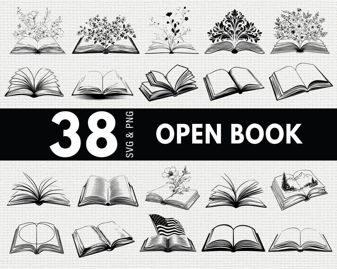 Open Book SVG PNG Bundle, Reading Silhouette Clipart, Education Library ...