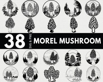 Morel Mushroom SVG PNG Bundle: Clipart, Silhouette, Vector (Digital Download)