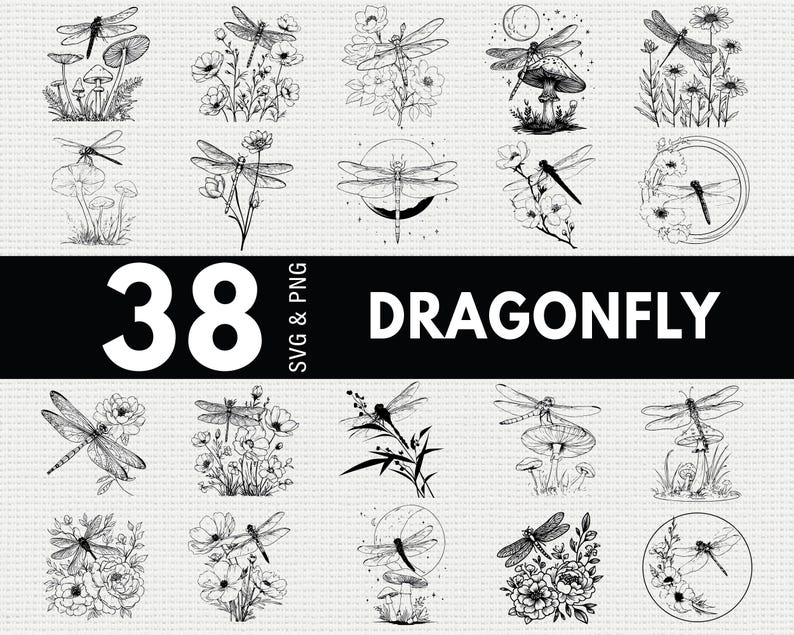 Dragonfly SVG PNG Bundle, Insect Silhouette Clipart, Boho Nature Cricut ...
