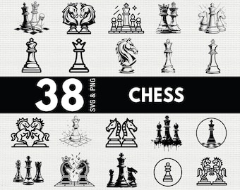 Chess SVG PNG Bundle, Board Game Silhouette Clipart, Strategy Cricut Files, Chess Pieces Vector