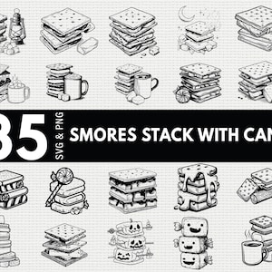 S'mores Stack with Candy SVG Bundle, Campfire Treat Silhouette PNG, Chocolate Marshmallow Clipart, Sweet