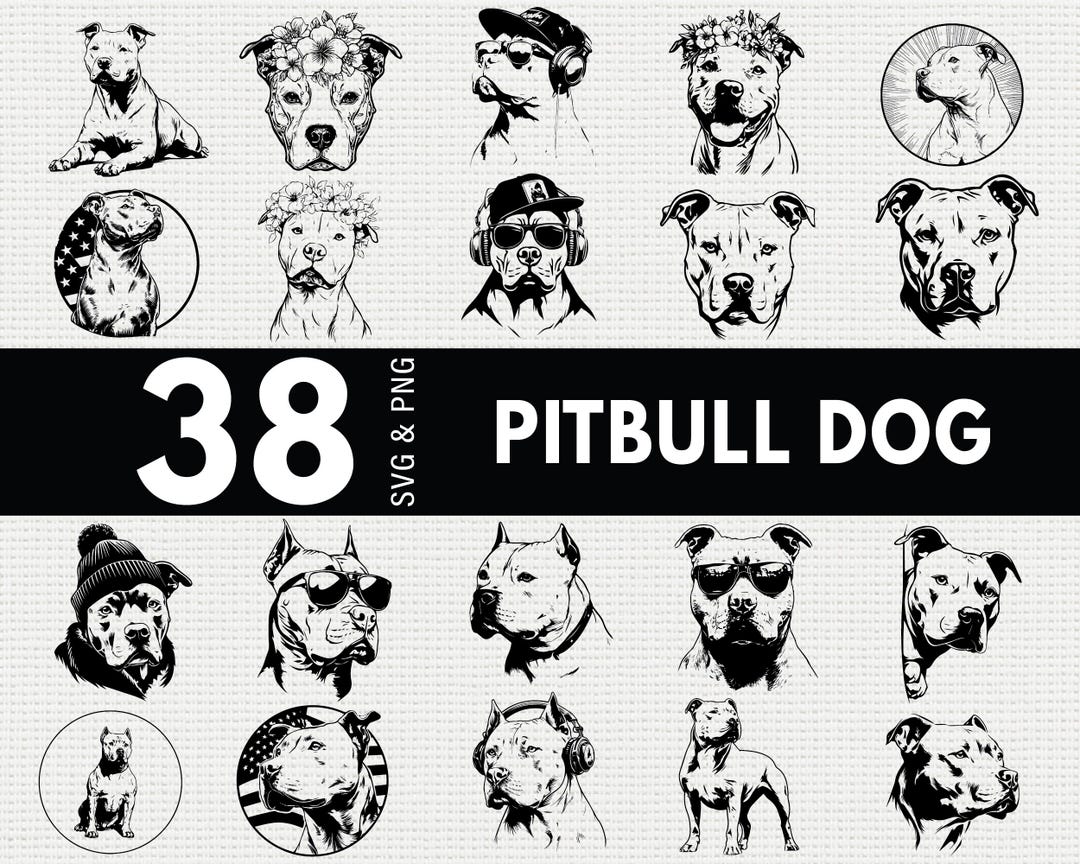 Pitbull Dog SVG PNG Bundle, Pit Bull Silhouette Clipart, Pet Lover ...
