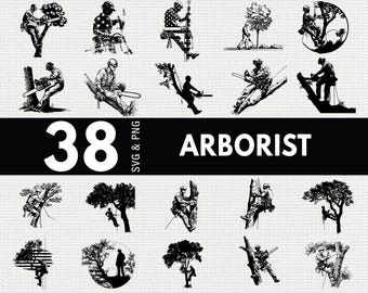 Arborist SVG PNG Bundle, Tree Worker Silhouette Clipart, Lumber Forestry Cricut Files Vector Art