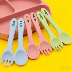 Personalized Silicone Baby Spoon and Fork Set: Feeding Utensils