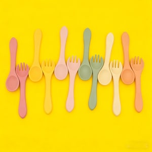 Personalized Silicone Baby Spoon and Fork Set | Weaning Gift