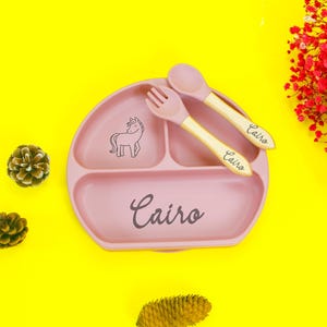 Engraved Silicone Baby Weaning Set, Custom Toddler Feeding Tray with Name, Personalized Baby Essentials, Unique Baby Shower Gift Idea