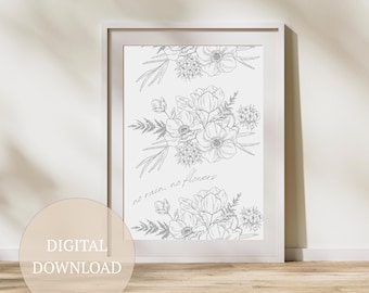 Geen regen, geen bloemen geestelijke gezondheid muur print voor therapeut, counselor, maatschappelijk werker, psycholoog inspirerende therapie kantoor decor poster