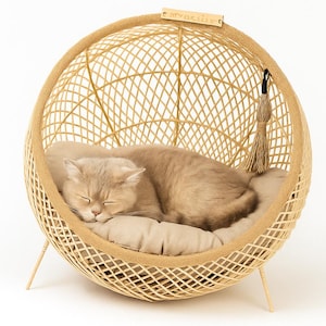 Luxury Wooden Cat Bed, Modern Pet Furniture for Cats & Small Dogs,  handcrafted Luxury Wooden Pet Bed, designed for cats and small dogs