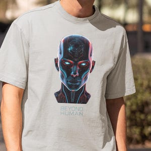 Beyond Human - Detailed Robot Face, Gamer & Sci-Fi Fashion T-Shirt, Classic Unisex T-Shirt
