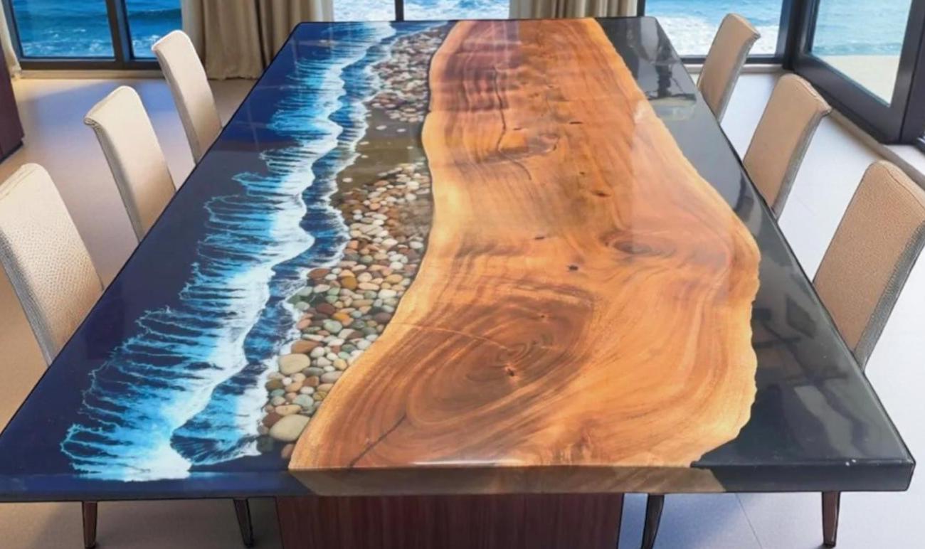 Handmade Ocean Beach Epoxy Resin Dining Table: Live Edge Wood - Etsy