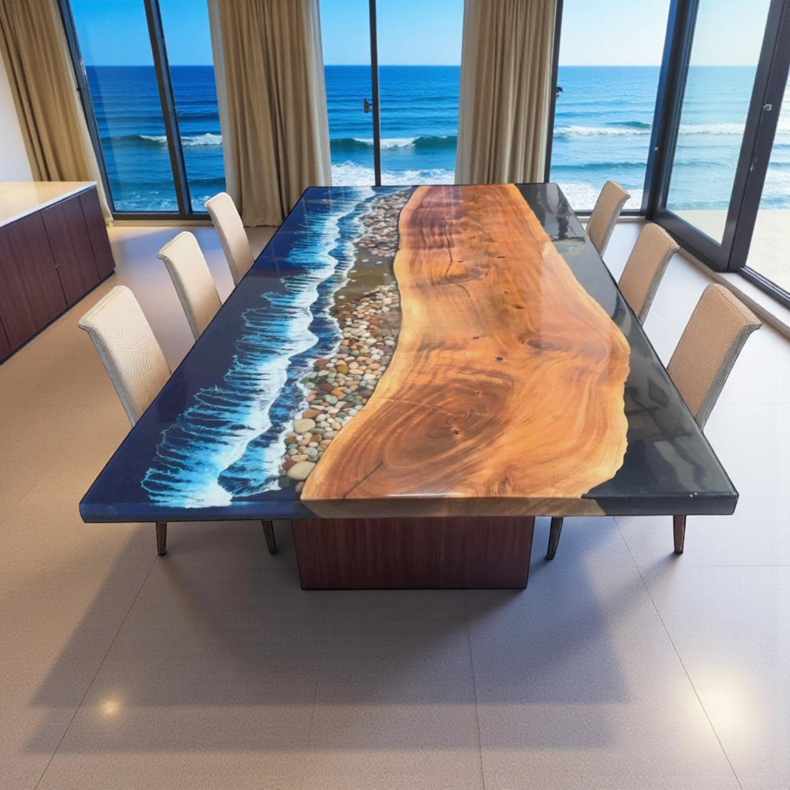 Handmade Ocean Beach Epoxy Resin Dining Table: Live Edge Wood - Etsy