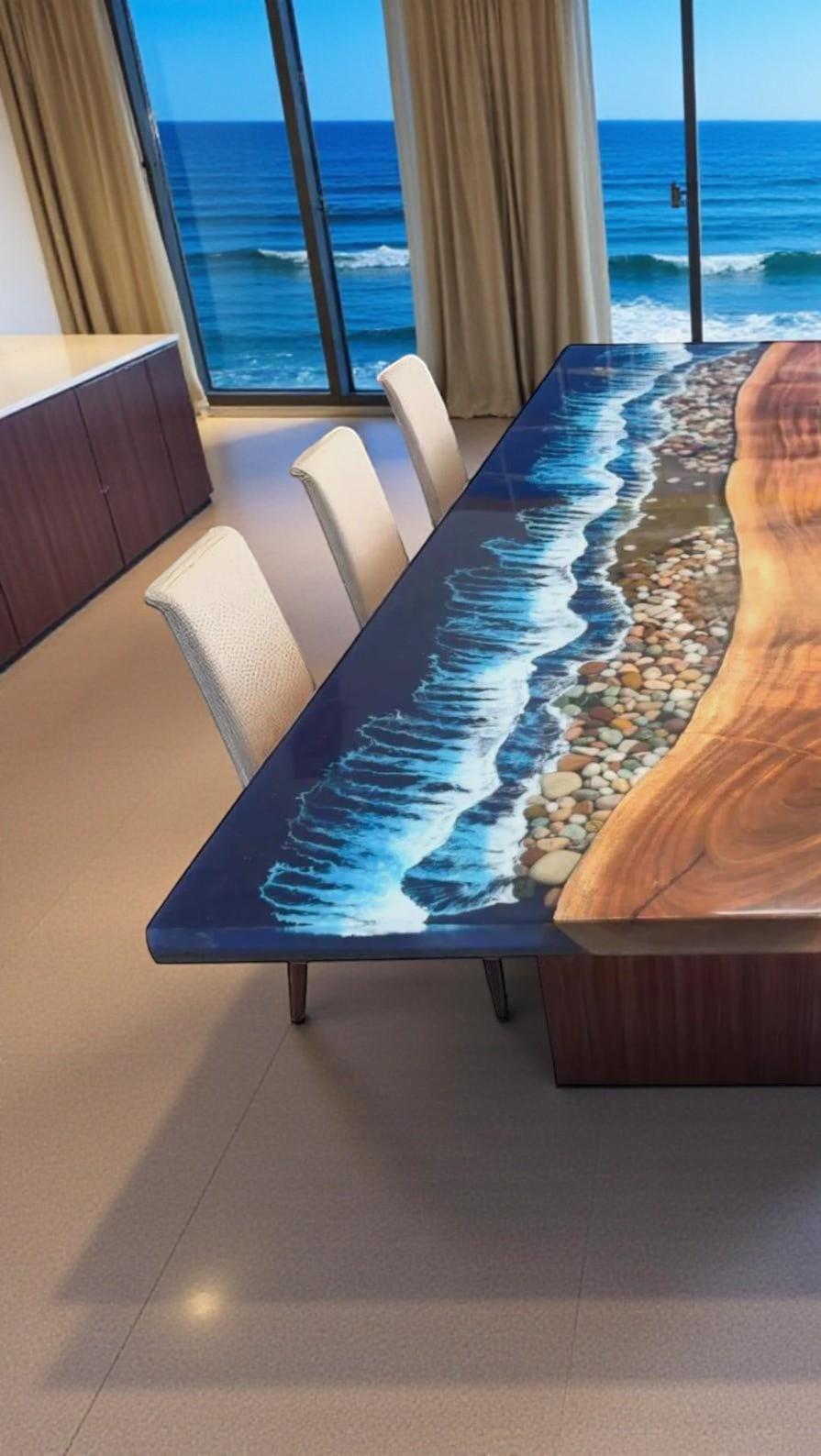 Handmade Ocean Beach Epoxy Resin Dining Table: Live Edge Wood - Etsy