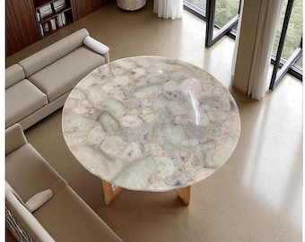 Tablero de mesa de centro de cuarzo blanco para sofá - Mesa de comedor de cuarzo blanco - Mesa de restaurante de cuarzo blanco - Tablero de mesa de pasillo de cuarzo blanco