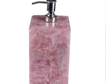 Rose Quartz Soap Dispenser – Handmade Pink Crystal Bathroom Decor – Luxury Gemstone Lotion Dispenser – Modern Vanity Accessory