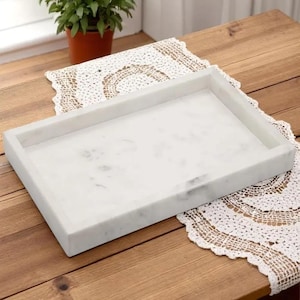 Natural White Marble Vanity Tray | Stone Organizer for Accessory Drinks Kitchen Coffee Table | Bathroom Soap Candle Holder Home Decor