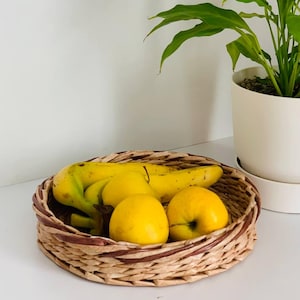 Cesta de vime | Tigela de corda de papel feita à mão | Cesta de frutas rústica estilo boho | Armazenamento decorativo ecológico | Organizador de cesta de pão