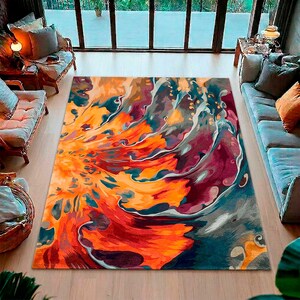 Abstract Expressionist Area Rug - Modern Oil Paint Style Carpet - Artistic Luxury Living Room Decor - Statement Painterly Rug - Bold Art Mat