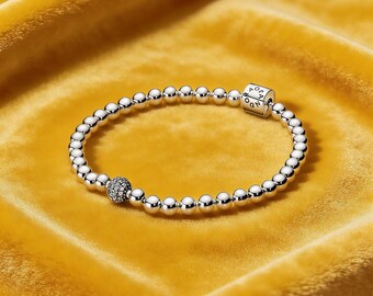 Pandora Beads & Pavé Bracelet, S925 Sterling Silver Charm Bracelet, Elegant Bracelet, Elegant Gift for Her