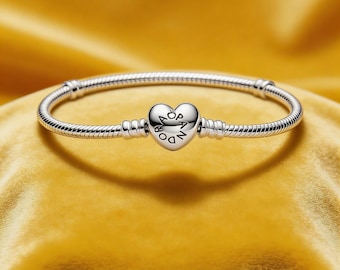 Pulsera Pandora Moments con cierre de corazón y cadena de serpiente, pulsera con dije de plata de ley S925, pulsera elegante, regalo elegante para ella