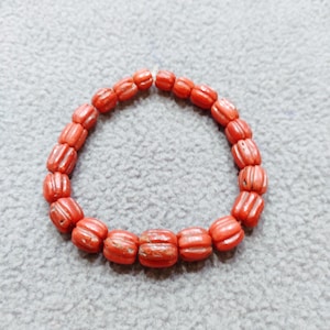 BEAUTIFUL Red Coral Carved Briolette Stretchable Bracelet 100%Natural Italian Coral Bracelet, Coral Handmade Bracelet Gift For Her