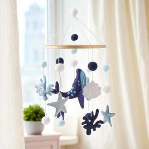 Ocean Baby Mobile – Coastal Nursery Decor, Whale Crib Mobile, Starfish & Coral Felt Mobile, Handmade Baby Shower Gift, Beach Theme Nursery