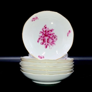 Herend, Hungary - Exquisite Set of 6 Salad Bowls (13,5 cm) - “Printemps “ Pattern - Hand Painted Porcelain
