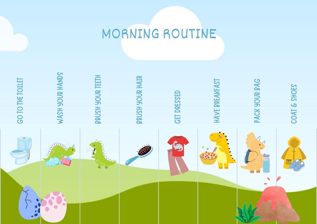 Kids Dinosaur Morning Routine Chart - Etsy