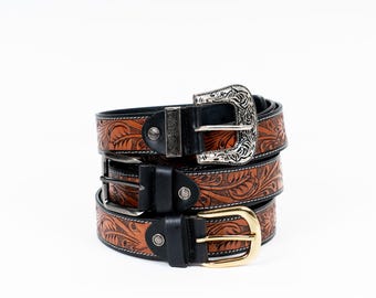Western Belt: Genuine Leather Crocodile Embossed, Gold Bull  display picture 1