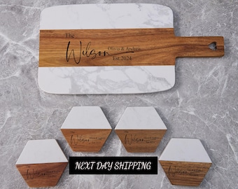 Engraved Marble Cutting Board Coasters,Marble Charcuterie Board,Personalized Housewarming Gift, Realtor Closing Gift,Wedding Engagement Gift