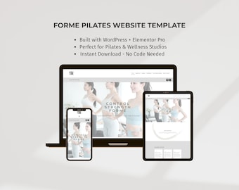 Pilates Studio WordPress Elementor-mallkit – Forme Pilates-tema. Minimalistisk, ren och modern webbdesign för wellnessmärken.