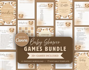 Juegos para baby shower con temática de ositos: actividades imprimibles con temática del bosque (PDF y JPEG, 5x7")