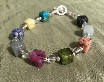 Multi-Colored Semi-precious Stones, SS, Clear Quartz, Beaded Bracelet