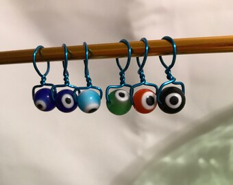 Wire wrapped, Beaded, Snag-less Stitch Markers, Eye On My Stitches