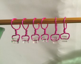 Wire wrapped, Beaded, Snag-less Stitch Markers, PINK