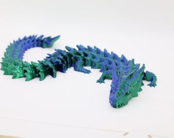 Beweglicher Drache 50 cm – Seidenblau-Grün, flexibles Fidget-Spielzeug