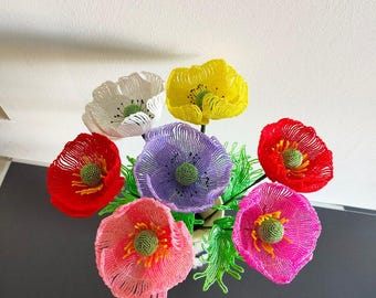 Französische Perlenmohnblume: Handgemachtes künstliches Blumenarrangement