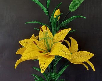 French Beaded Lily Flower: Artificial Floral Arrangement, Home Decor
