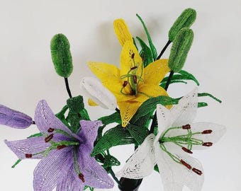 French Beaded Lily Flower: Artificial Floral Home Decor, 54cm