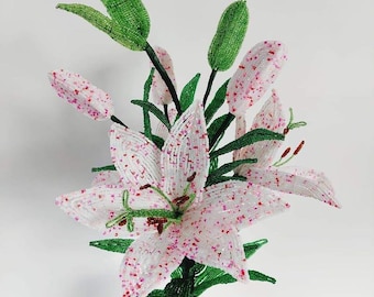 French Beaded Lily Flower: Artificial Floral Arrangement, 60cm