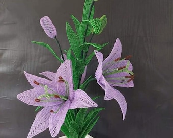 French Beaded Lily Flower: Artificial Floral Arrangement, Home Decor