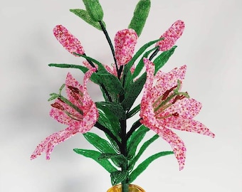 French Beaded Lily Flower: Artificial Floral Arrangement, 60cm