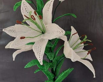 French Beaded Lily Flower: Artificial Floral Arrangement, 65cm