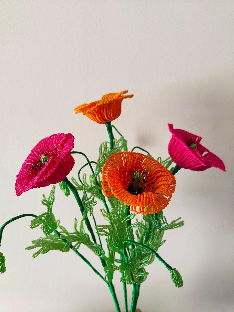 Artificial poppies french beaded flowers poppy artificial