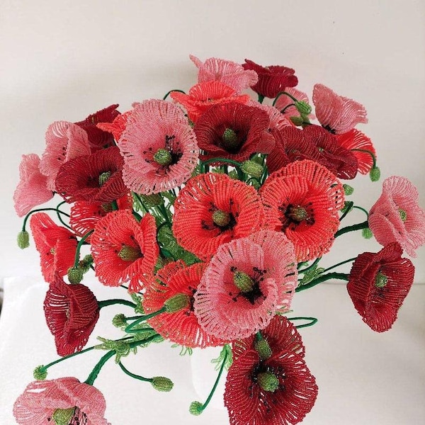 Artificial poppies french beaded flowers poppy artificial