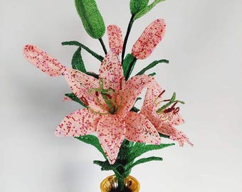 French Beaded Lily Flower: Artificial Floral Arrangement, 60cm